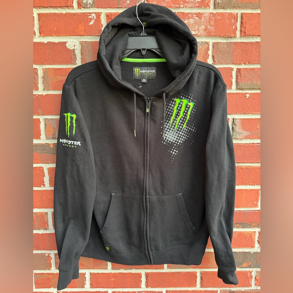 Vintage Y2K Rare Monster Energy Full Zip Long Sleeve Black XL Hooded Jacket T7